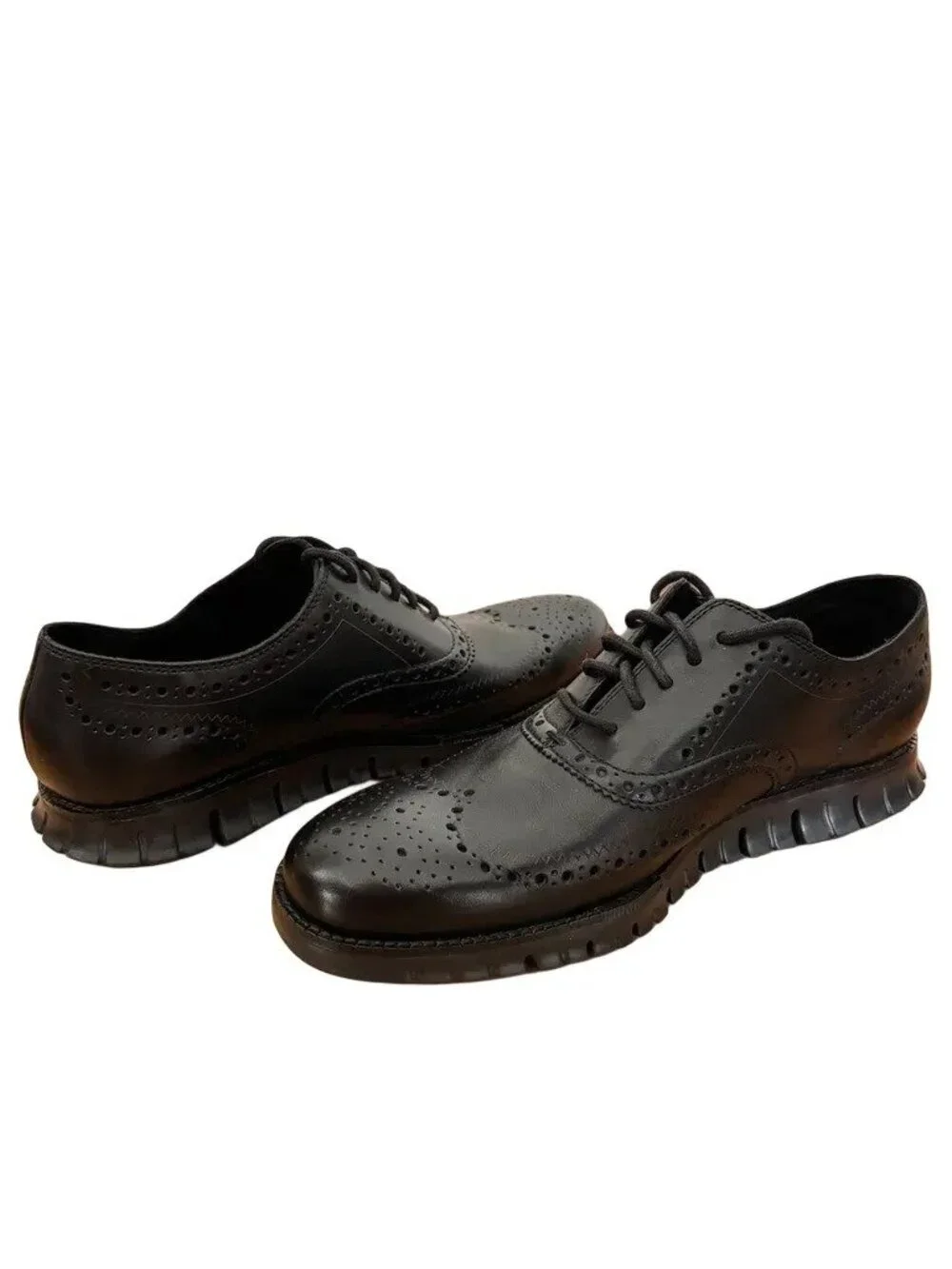 NEW COLE HAAN ZEROGRAND Wingtip Oxfords Black Leather MEN'S 10